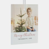 Moderne kalligrafie Vrolijke Kerstfoto Glas Ornament (Voorkant Rechts)