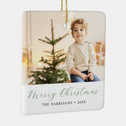 Moderne kalligrafie Vrolijke Kerstfoto Keramisch Ornament (Rechts)
