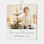 Moderne kalligrafie Vrolijke Kerstfoto Keramisch Ornament (Links)