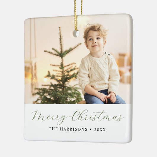 Moderne kalligrafie Vrolijke Kerstfoto Keramisch Ornament (Links)