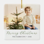 Moderne kalligrafie Vrolijke Kerstfoto Keramisch Ornament (Achterkant)