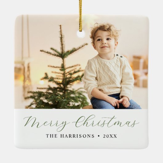 Moderne kalligrafie Vrolijke Kerstfoto Keramisch Ornament (Achterkant)