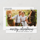 Moderne kalligrafie Vrolijke Kerstmis Bruiloft Fot Briefkaart (Voorkant / Achterkant)