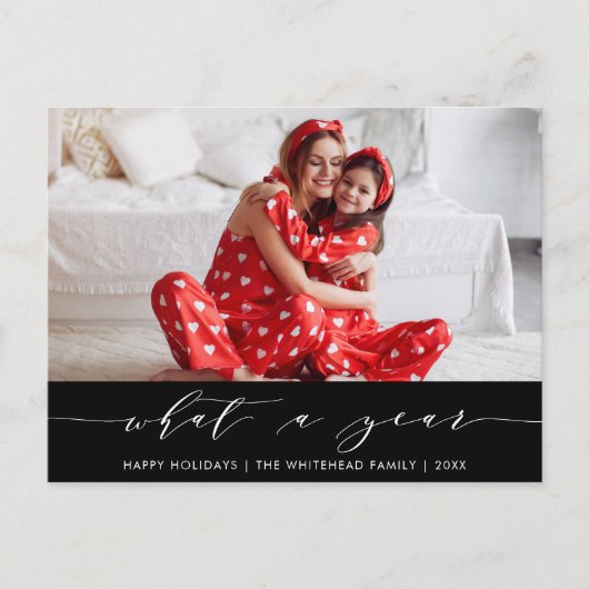 Moderne kalligrafie Wat een jaar zwarte foto Feestdagenkaart (Voorkant)