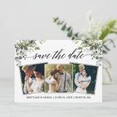 Moderne kalligrafie Waterverf Greenery 3 Foto Save The Date (Staand voorkant)