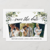 Moderne kalligrafie Waterverf Greenery 3 Foto Save The Date (Voorkant / Achterkant)