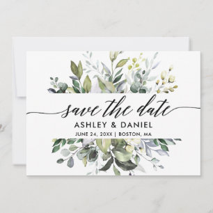 Moderne kalligrafie waterverf groen save the date