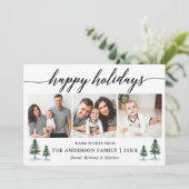 Moderne kalligrafie Waterverf Pines 3 Foto Feestdagenkaart (Staand voorkant)