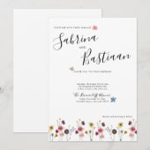 Moderne kalligrafie Waterverf Wildflowers Wedding Kaart (Voorkant / Achterkant)