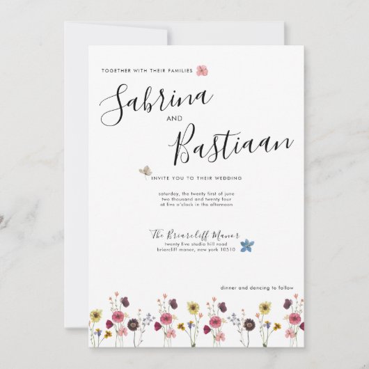 Moderne kalligrafie Waterverf Wildflowers Wedding Kaart (Voorkant)