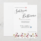 Moderne kalligrafie Waterverf Wildflowers Wedding Kaart (Voorkant / Achterkant)