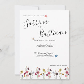 Moderne kalligrafie Waterverf Wildflowers Wedding Kaart