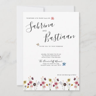 Moderne kalligrafie Waterverf Wildflowers Wedding Kaart
