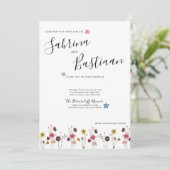 Moderne kalligrafie Waterverf Wildflowers Wedding Kaart (Staand voorkant)