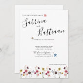 Moderne kalligrafie Waterverf Wildflowers Wedding Kaart (Voorkant / Achterkant)