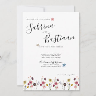 Moderne kalligrafie Waterverf Wildflowers Wedding Kaart