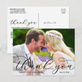 Moderne kalligrafie Weddenpaar Foto bedankt Briefkaart (Voorkant / Achterkant)