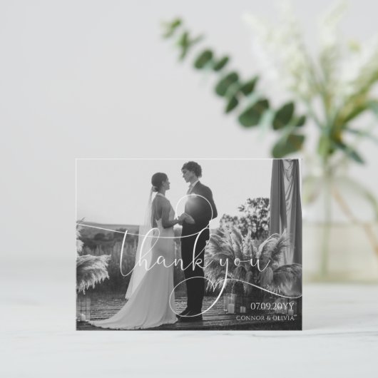 Moderne kalligrafie Weddenschap Foto Briefkaart (Staand voorkant)