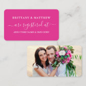 Moderne kalligrafie Weddenschap Foto Hot Pink Informatiekaartje (Voorkant / Achterkant)