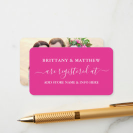 Moderne kalligrafie Weddenschap Foto Hot Pink Informatiekaartje