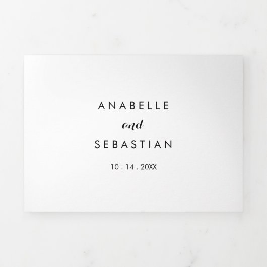 Moderne kalligrafie-weddenschap met drie flitsen drieluik uitnodiging (Cover)