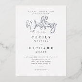 Moderne kalligrafie-weddenschap Silver Folie Uitnodiging (Voorkant)