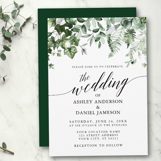 Moderne kalligrafie Wedding Ivy Sage Greenery Kaart