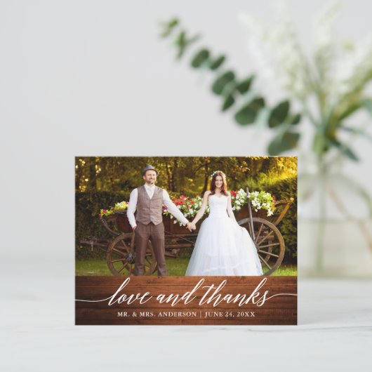 Moderne kalligrafie Wedding Wood Love and Bedankt Briefkaart (Staand voorkant)