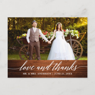 Moderne kalligrafie Wedding Wood Love and Bedankt Briefkaart