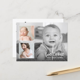Moderne kalligrafie Welkom 3 Foto Geboorte Aankondigingskaart
