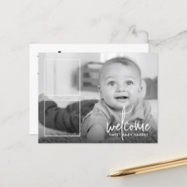 Moderne kalligrafie Welkom 3 Fotogeboorte Aankondigingskaart