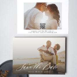 Moderne kalligrafie White Overlay Photo QR-code Save The Date