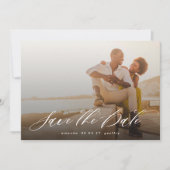 Moderne kalligrafie White Overlay Photo QR-code Save The Date (Voorkant)