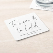 Moderne kalligrafie Wit-withuwelijk met Vows Black Kartonnen Onderzetters (Schuin)