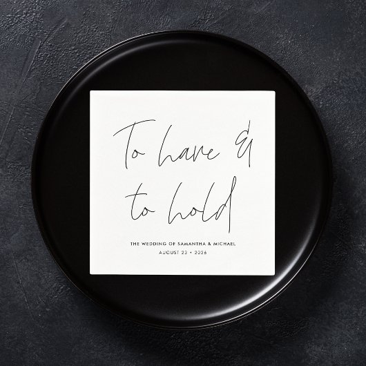 Moderne kalligrafie Wit-withuwelijk met Vows Black Servet