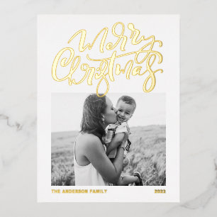 Moderne kalligrafie Witte Kerst Foto Folie Feestdagen Briefkaart