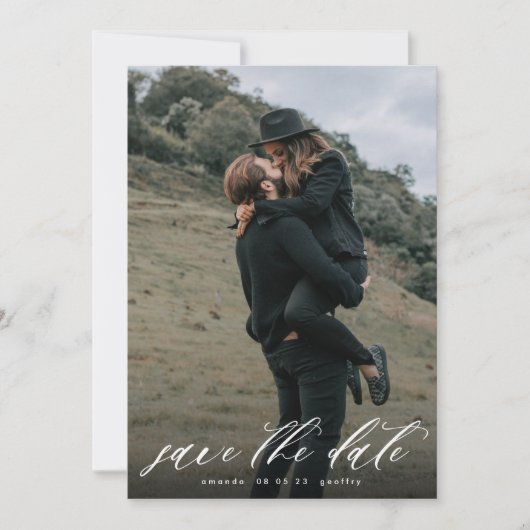 Moderne kalligrafie — Witte overlay foto Save The Date (Voorkant)