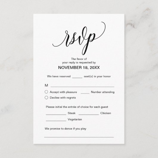 Moderne kalligrafie, zwart, bruiloft-binnenste RSV Informatiekaartje (Voorkant)