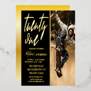 Moderne kalligrafie zwart & Gold 21-dag Folie Uitnodiging