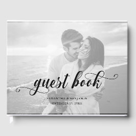 Moderne kalligrafie zwart-wit 2 foto-bruiloft gastenboek