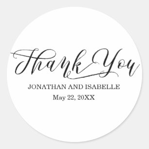 Moderne Kalligrafie Zwart & Wit Bruiloft Dank u Ronde Sticker