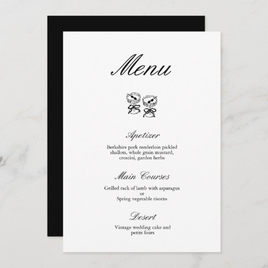 Moderne kalligrafie Zwart & Wit Bruiloft Menu Kaart (Voorkant / Achterkant)