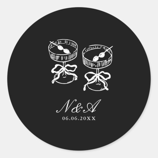 Moderne kalligrafie zwart wit bruiloft ronde sticker (Voorkant)