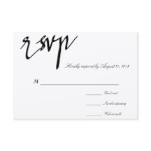 Moderne kalligrafie zwart-wit bruiloft RSVP