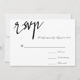 Moderne kalligrafie zwart-wit bruiloft RSVP Kaartje
