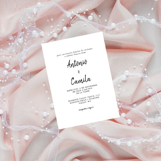 Moderne kalligrafie Zwart & Wit Spaans Huwelijk Kaart