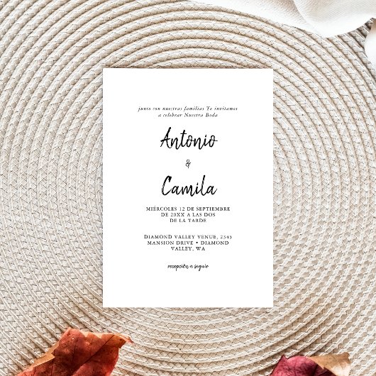 Moderne kalligrafie Zwart & Wit Spaans Huwelijk Kaart