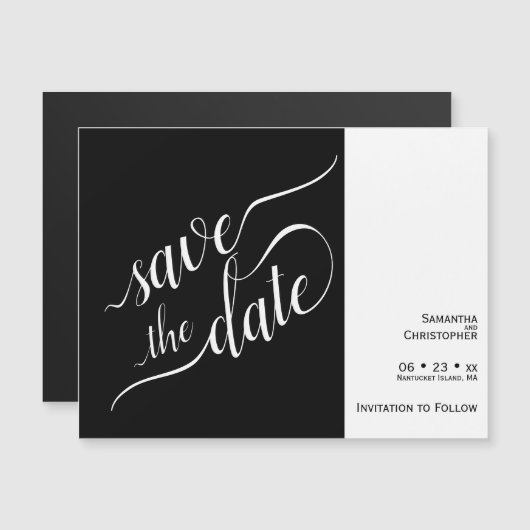 Moderne kalligrafie Zwarte bruiloft Save the Date Magnetische Uitnodiging (Voorkant / Achterkant)
