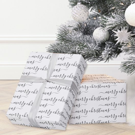 Moderne kalligrafie Zwarte en Witte Kerstmis Cadeaupapier