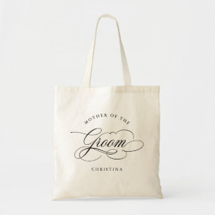 Moderne kalligrafie zwarte moeder van de bruidegom tote bag
